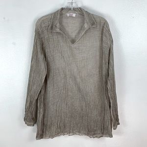 Scandal Made In Italy Crinkled Tie Dye Taupe Cotton 1X Tunic Top